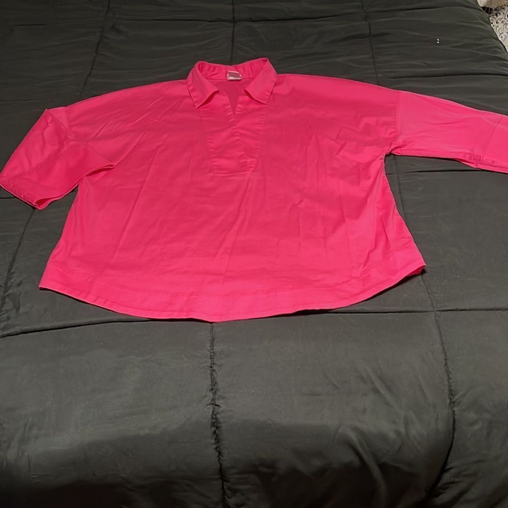 Chico’s Size 2 Pink Collar Pullover. 3/4 sleeves. - Picture 2 of 6